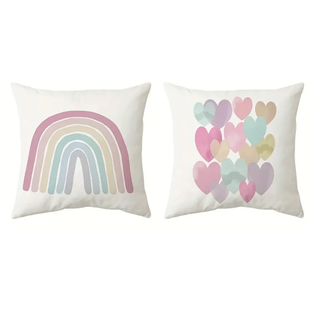 2 Pcs Vintage Rainbow Sun Heart Pillow Cover, Colorful, Sweet, Perfect 4 Nursery